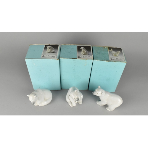 352 - Three Lladro Polar Bears, Tallest 11cm high, With Boxes