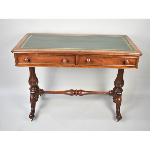 36 - A Late Victorian Mahogany Library Table with Two Drawers and Tooled Leather Writing Surface, 110cms ... 