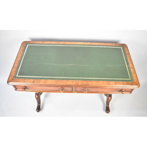 36 - A Late Victorian Mahogany Library Table with Two Drawers and Tooled Leather Writing Surface, 110cms ... 