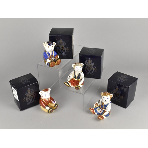 362 - Four Royal Crown Derby Teddy Paperweights, Schoolboy Teddy, Scottish Teddy - Fraser, Schoolgirl Tedd... 