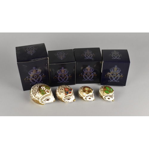 363 - Four Royal Crown Derby Hedgehog Paperweights, Limited Edition Snowberry, Bramble, Joy and Holly