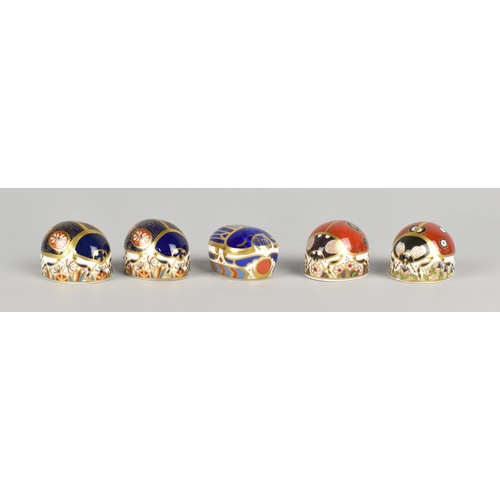 365 - Four Royal Crown Ladybird Derby Paperweights, 2x Blue Ladybird, Ladybird 2 Spot and Ladybird Seven S... 