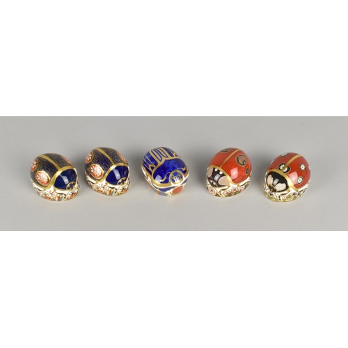 365 - Four Royal Crown Ladybird Derby Paperweights, 2x Blue Ladybird, Ladybird 2 Spot and Ladybird Seven S... 