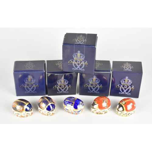 365 - Four Royal Crown Ladybird Derby Paperweights, 2x Blue Ladybird, Ladybird 2 Spot and Ladybird Seven S... 