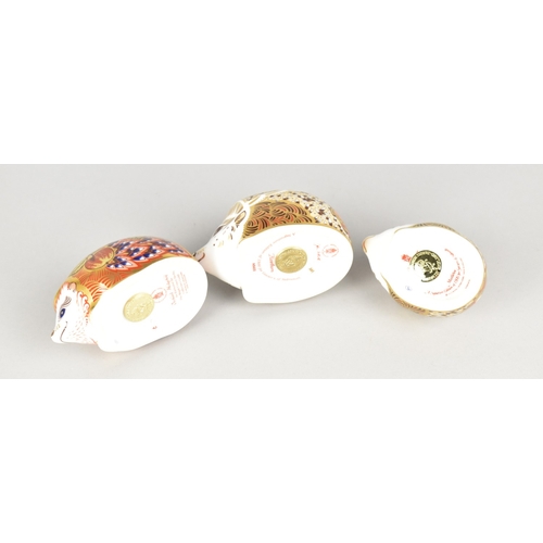 368 - Three Royal Crown Derby Hedgehog Paperweights, Orchard Hedgehog, Hawthorn and Mistletoe