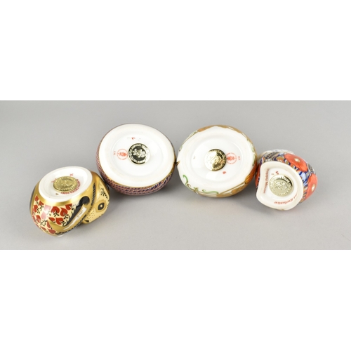 369 - Four Royal Crown Derby Mouse Paperweights, Imari Dormouse, Poppy Mouse, Harvest Dormouse and Country... 