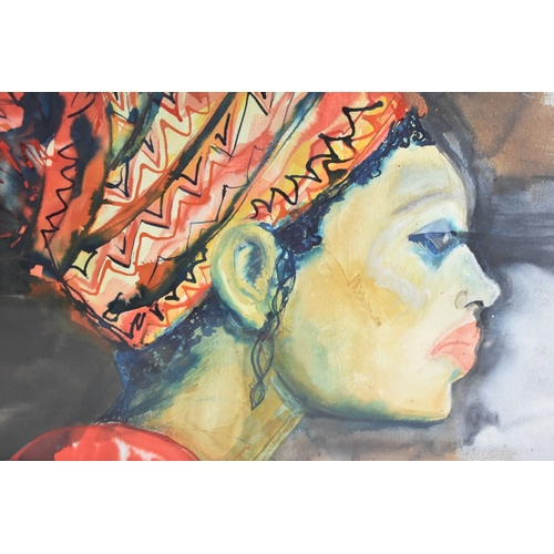 375 - A Framed Contemporary Portrait Watercolour, African Maiden, Subject 50x40cm