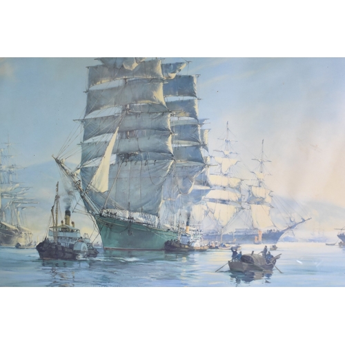 400 - A Large Oak Framed Print, Montague Dawson, Subject 75x50cm