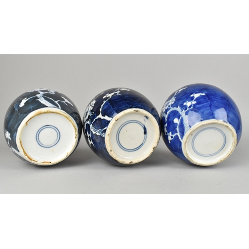 424 - Three Various 20th Century Chinese Porcelain Blue and White Prunus Pattern Ginger Jars, 12.5cm high