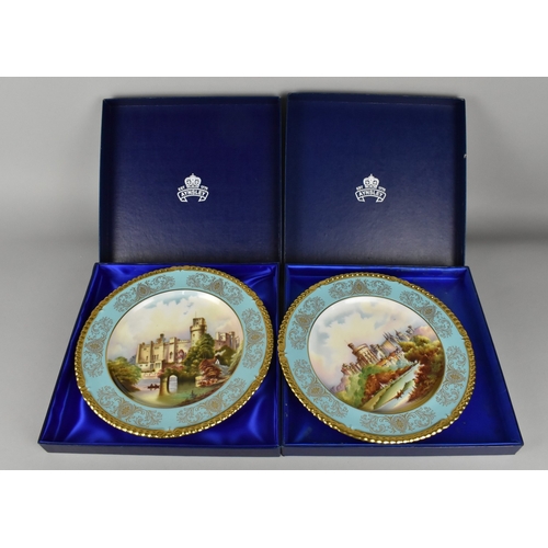 434 - Two Aynsley Plates, Windsor Castle and Warwick Castle Hand Painted by J. Shaw, 26.5cm, with Boxes