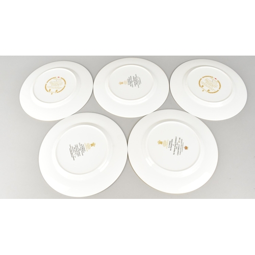 437 - Five Caverswall Peter Jones Commemorative Plates all with Central Cartouche Decoration on Blue Groun... 