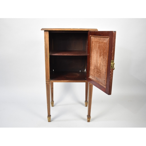 47 - An Edwardian Inlaid Mahogany Bedside Cupboard with Panelled Door to Shelved Interior, 40cms Wide