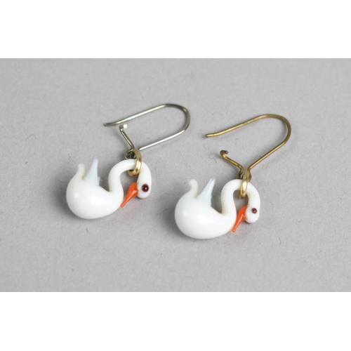 507 - A Pair of Small, Vintage Glass Drop Earrings, Swans