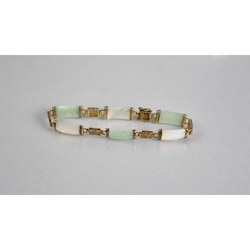 512 - A Mother of Pearl and Jade Style Stone Panel Bracelet having Chinese Characters, Push Clasp Stamped ... 