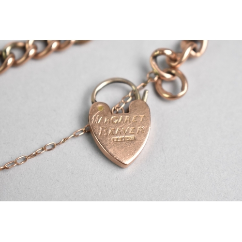 519 - A Rose Gold Plated Charm Bracelet with 9ct Rose Gold Padlock Clasp, Engraved 'Margaret Beaver', Stam... 