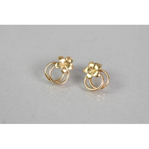 523 - A Pair of 9ct Gold Dual Hoop and Floral Earrings, Posts Stamped 375, 15mm Drop Total, 1.2gms