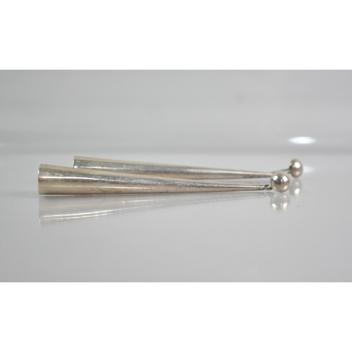 527 - A Pair of Long, Silver, Conical Drop Earrings, 85mm Drop, Hollow