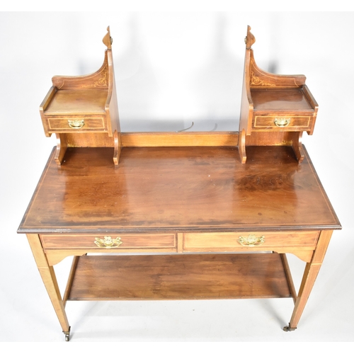 577 - An Edwardian Inlaid Mahogany Inlaid Dressing Table with Two Centre Drawers, Stretcher Shelf and Two ... 