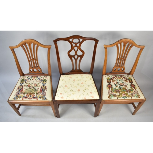 582 - A 19th Century Mahogany Side Chair with Pierced Splats and a Pair of Tapestry Seated Side Chairs