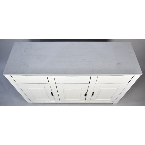 592 - A Modern Grey Painted Sideboard with Three Drawers Over Cupboard Base, 126cms Wide