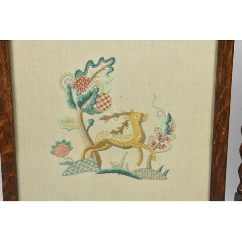 605 - A Mid 20th Century Oak Framed Tapestry Fire Screen with Barley Twist Supports, 59cms Wide