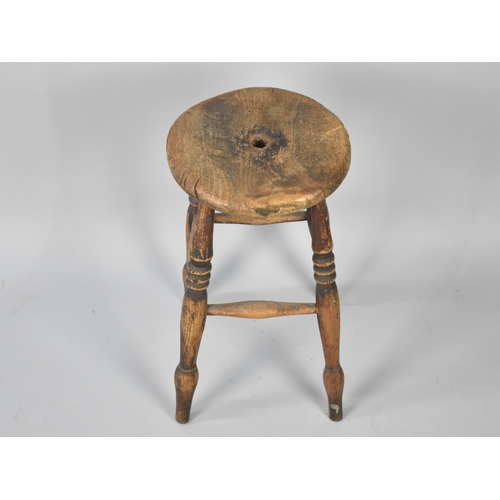 74 - A Vintage Circular Seated Four Legged Stool, 30cms Diameter and 53cms High