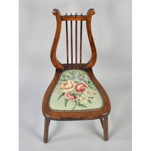 80 - A Small Lyre Back Chair with Tapestry Pad Upholstery, 73cms High