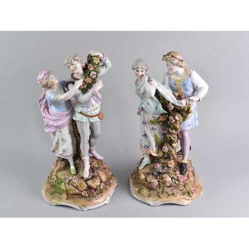 93 - A Pair of Early 20th Century German Porcelain Figure Groups, Romeo & Juliet, 36cm high (Various Cond... 