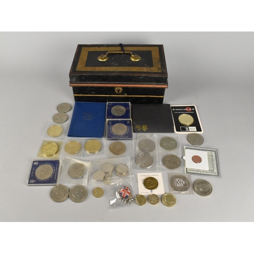 A Vintage Cash Tin Containing Various Commemorative Coins to Include ...