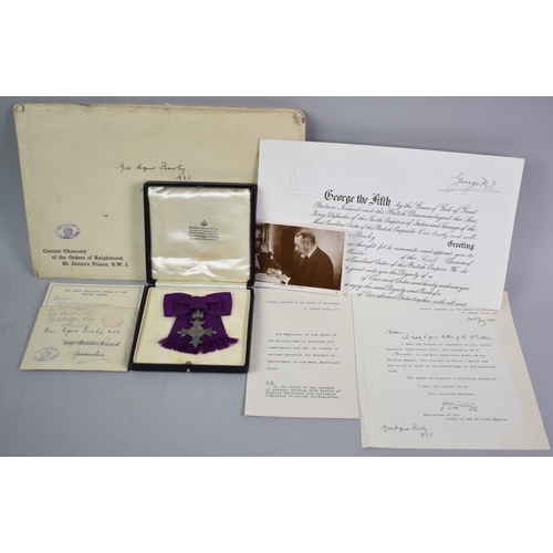 A Cased Silver Member of the Order of the British Empire (MBE) Medal Awarded to Agnes Bowley for Services to Education in 1928 together with the Associated Certificates, Letters and other Ephemera
