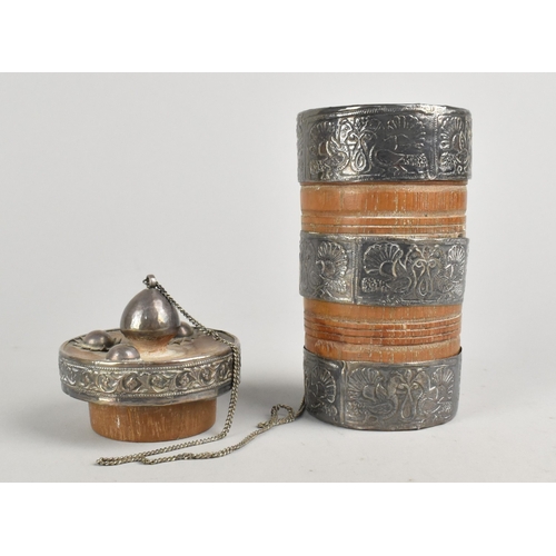 16 - A Vintage White Metal and Wooden Cylindrical Lidded Pot Purchased from the wives of Gurkha Soldiers ... 