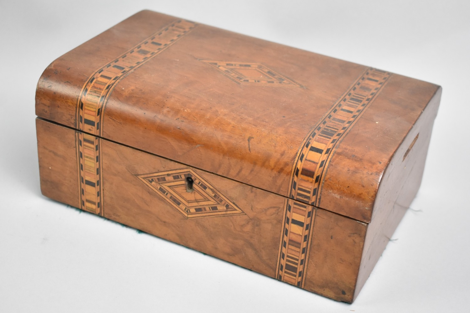 A Late Victorian/Edwardian Banded Inlaid Work Box with Hinged Lid, 24 ...