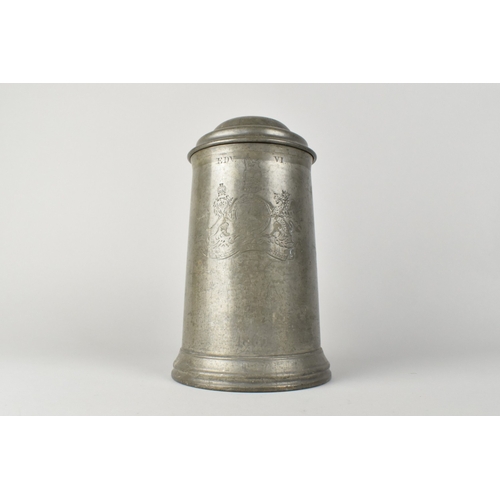 69 - A Mid 19th Century Lidded Glass Bottomed Tankard Engraved with Armorial Crest, Crown and Lion, Also ... 