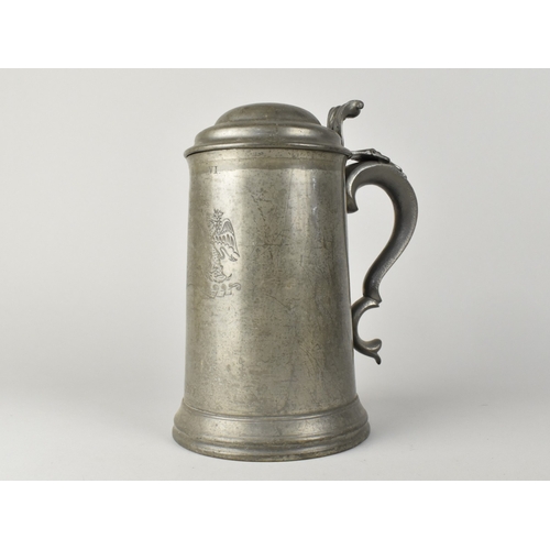 69 - A Mid 19th Century Lidded Glass Bottomed Tankard Engraved with Armorial Crest, Crown and Lion, Also ... 