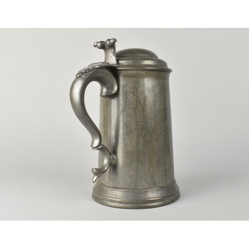 69 - A Mid 19th Century Lidded Glass Bottomed Tankard Engraved with Armorial Crest, Crown and Lion, Also ... 