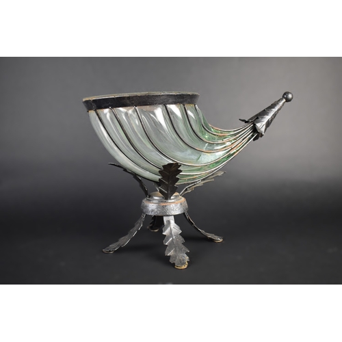 70 - A Large Contemporary Metal and Glass Cornucopia Vase, AF, 40cms Long and 29cms High