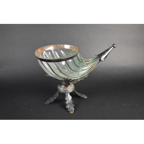 70 - A Large Contemporary Metal and Glass Cornucopia Vase, AF, 40cms Long and 29cms High