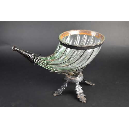 70 - A Large Contemporary Metal and Glass Cornucopia Vase, AF, 40cms Long and 29cms High