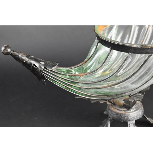 70 - A Large Contemporary Metal and Glass Cornucopia Vase, AF, 40cms Long and 29cms High