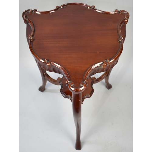 72 - A Reproduction Mahogany Corner Stand with Moulded Galleried Top and Shaped Stretcher Shelf, Cabriole... 