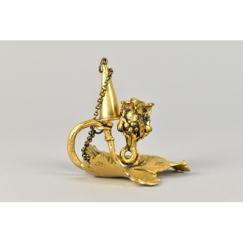 22 - A Miniature French Ormolu Bedchamber Stick in the Form of a Vine Leaf, with Snuffer on Chain, 4cms H... 