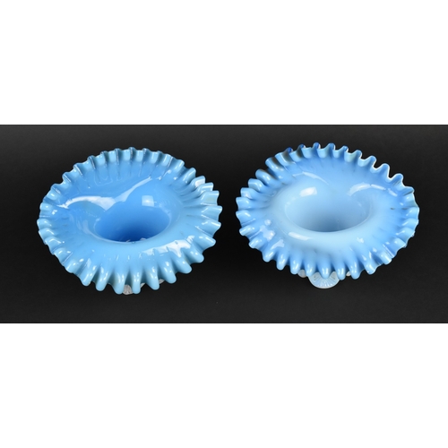 50 - A Pair of Hand Blown Victorian Jack in the Pulpit Vases with Ruffled Rims, Probably Fenton Aqua Cres... 