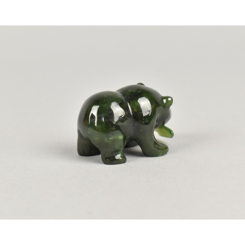 11 - A Small Contemporary Carved Inuit/North American Green Stone Study of Bear with Salmon, 3.5cms Long