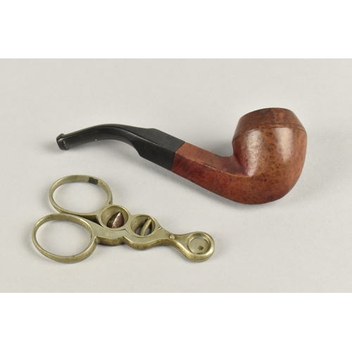 61 - A Miniature Briar Pipe together with an Edwardian Cigar Cutter
