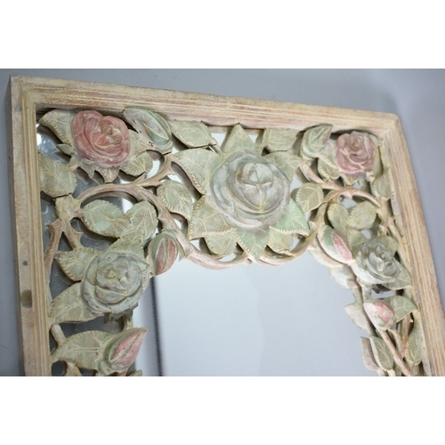 221 - A Contemporary Decorative Wall Mirror with Carved and Pierced Rose Frame, 50x61cm