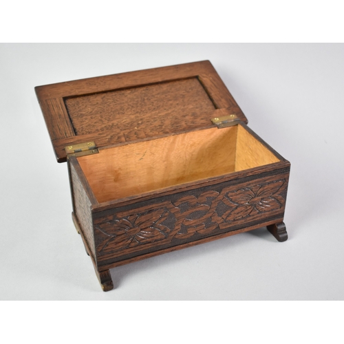 121 - An Edwardian Oak Box in the Form of a Coffer Chest with Hinged Lid, Blind Carved Decoration, 19cms W... 