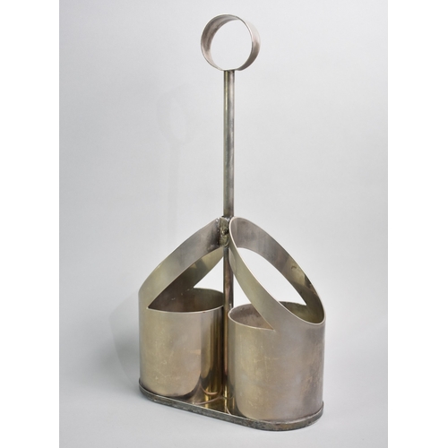 136 - A Mid 20th Century Silver Plated Two Bottle Tantalus Stand, 36cms High