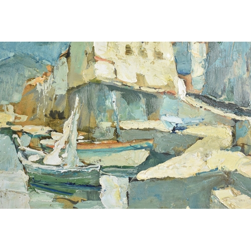 150 - A Framed Oil on Board Depicting Mediterranean Harbour Scene, 36x24.5cms Wide