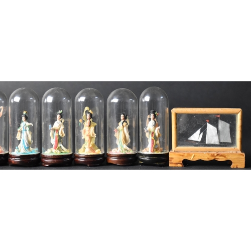 152 - A Collection of Various Mid 20th Century Souvenir Chinese Dolls Under Glass etc