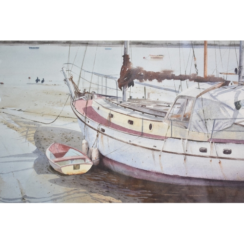 169 - A Framed Neil Westwood Watercolour of Sailing Yacht and Tender at Low Tide, 52x35cms